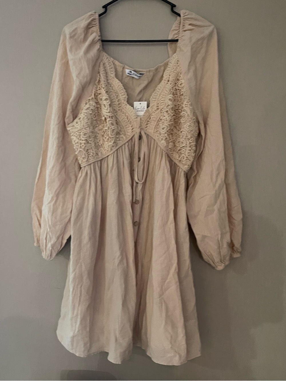 Cupshe NWT xl Cream Lace-Front v neck button Tunic Dress coverup cotton mix
